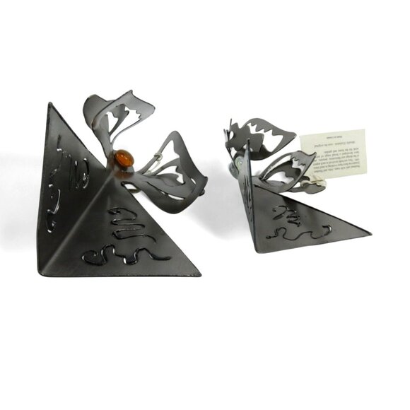 METALLIC EVOLUTION Steel Angel Sculptures Set Artistic Glass Marble Accents Cana - Picture 8 of 10